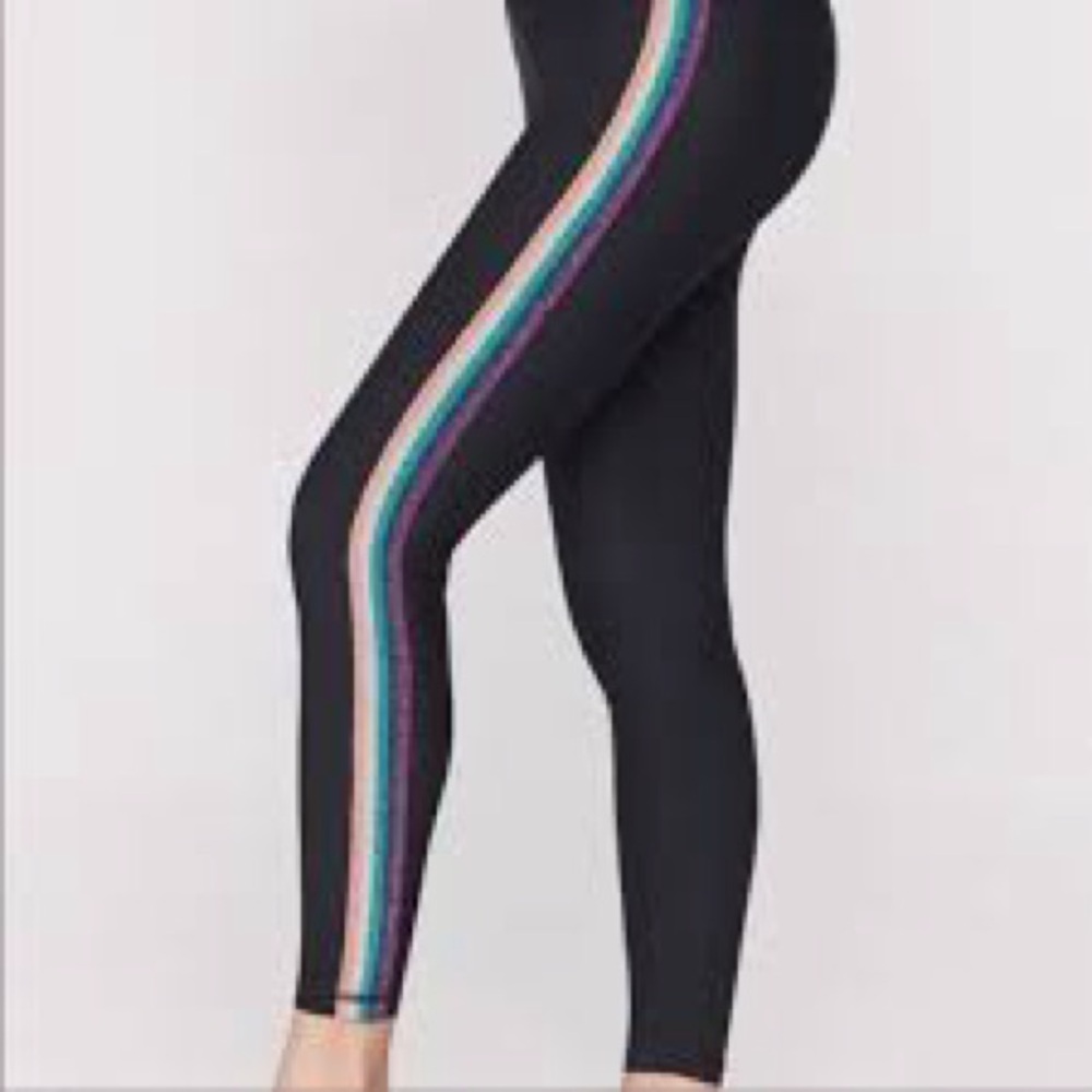 Spiritual gangster  Black Leggings with Rainbow Stripe